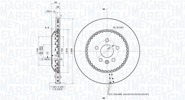 MAGNETI MARELLI Bremseskive 360406215904 ventileret 325mm 20mm for LAND ROVER