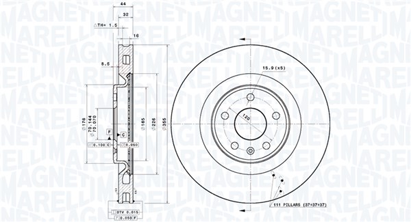 MAGNETI MARELLI Bremseskive 360406215601 ventileret 355mm 32mm for NIO