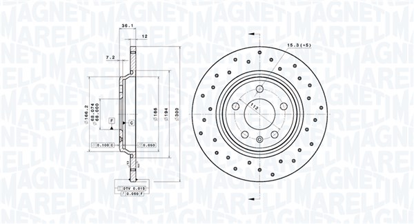 MAGNETI MARELLI Bremseskive 360406214902 fuld 300mm 12mm for AUDI AUDI (FAW)