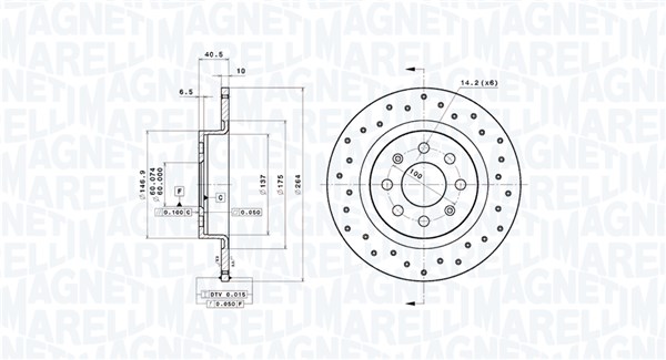 MAGNETI MARELLI Bremseskive 360406213901 fuld 264mm 10mm for ABARTH