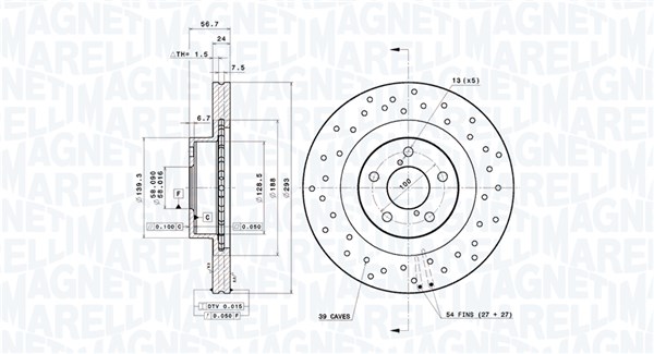 MAGNETI MARELLI Bremseskive 360406216802 perforeret 293mm 24mm for SUBARU TOYOTA