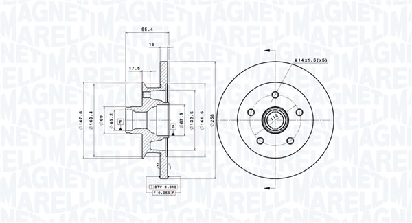 MAGNETI MARELLI Bremseskive 360406217100 258mm 16mm for VW