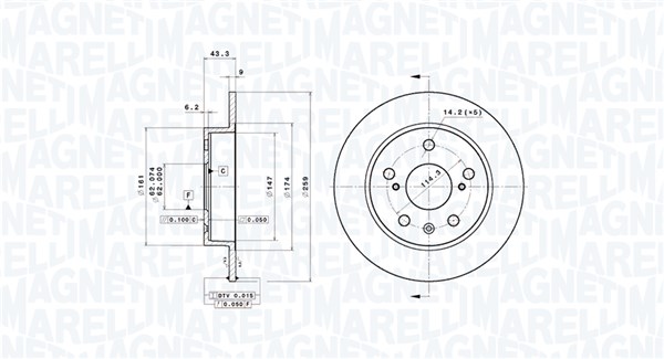 MAGNETI MARELLI Bremseskive 360406216701 fuld 259mm 9mm for SUZUKI