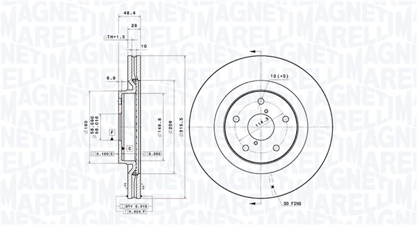 MAGNETI MARELLI Bremseskive 360406217301 ventileret 316mm 28mm for SUBARU