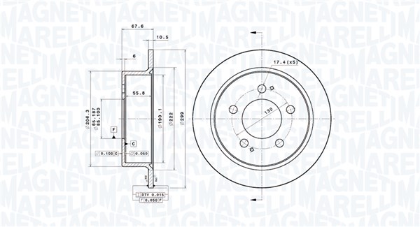 MAGNETI MARELLI Bremseskive 360406217701 fuld 299mm 10mm for SSANGYONG