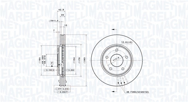 MAGNETI MARELLI Bremseskive 360406218501 ventileret 283mm 28mm for NISSAN