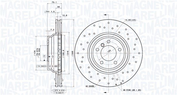 MAGNETI MARELLI Bremseskive 360406218802 perforeret 348mm 30mm for BMW