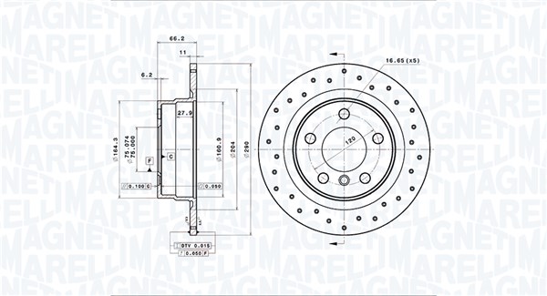 MAGNETI MARELLI Bremseskive 360406218202 fuld 290mm 11mm for BMW