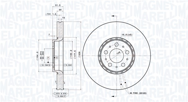 MAGNETI MARELLI Bremseskive 360406219701 ventileret 328mm 30mm for VOLVO