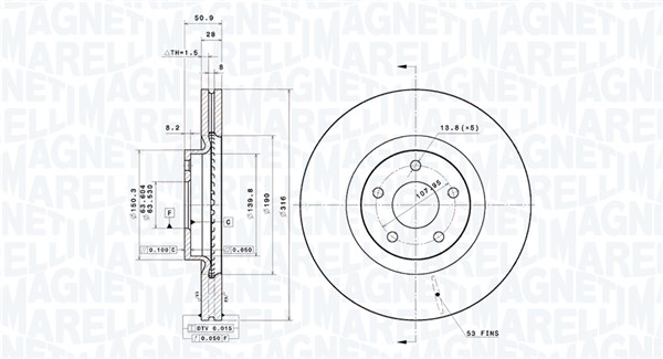 MAGNETI MARELLI Bremseskive 360406219901 ventileret 316mm 28mm for FORD LINCOLN FORD (CHANGAN)