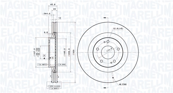 MAGNETI MARELLI Bremseskive 360406219501 ventileret 320mm 28mm for MITSUBISHI