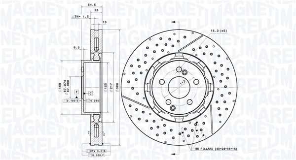 MAGNETI MARELLI Bremseskive 360406220304 indvendig ventileret 360mm 36mm for MERCEDES-BENZ