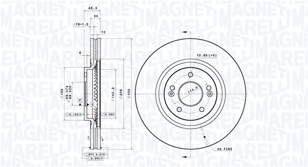 MAGNETI MARELLI Bremseskive 360406221201 ventileret 330mm 30mm for KIA