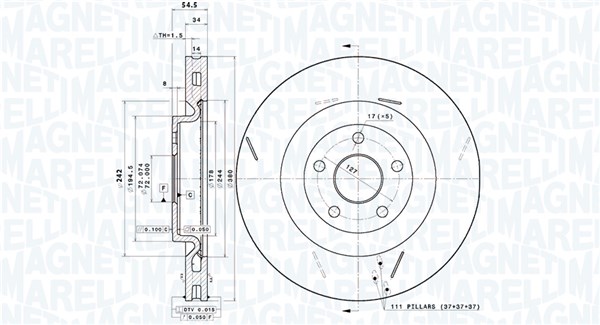 MAGNETI MARELLI Bremseskive 360406220701 lukket 380mm 34mm for JEEP