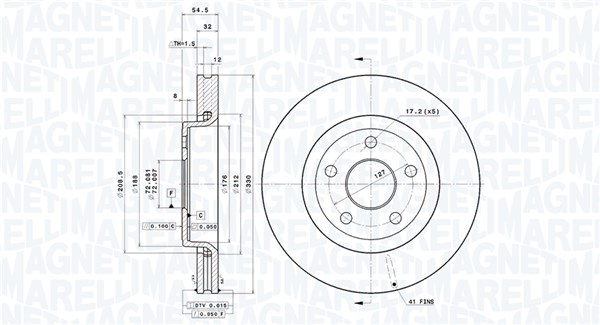 MAGNETI MARELLI Bremseskive 360406220001 ventileret 330mm 32mm for JEEP