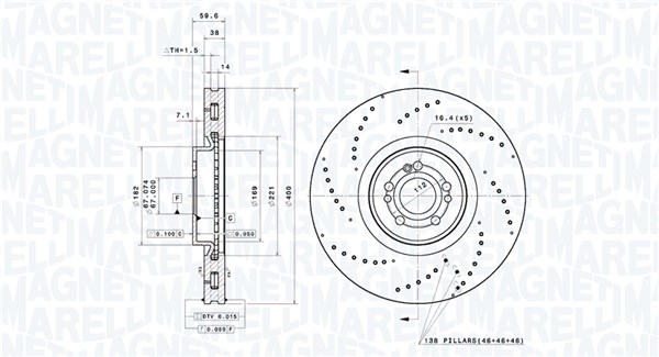 MAGNETI MARELLI Bremseskive 360406217201 ventileret 400mm 38mm for MERCEDES-BENZ