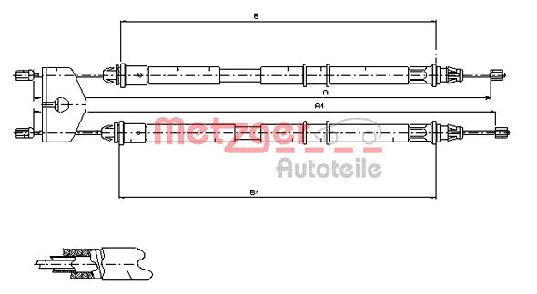 METZGER AUTOTEILE Håndbremsekabel 115453 bag for FORD MAZDA