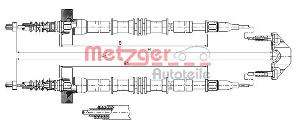 METZGER AUTOTEILE Håndbremsekabel 115859 bag for OPEL