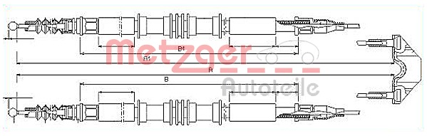 METZGER AUTOTEILE Håndbremsekabel 115858 bag for OPEL