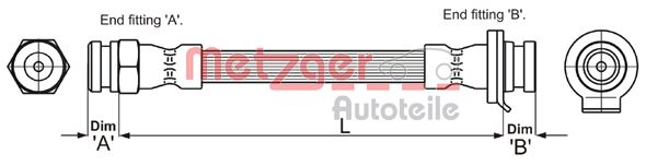 METZGER AUTOTEILE Bremseslange 4118509 venstre foraksel for ALFA ROMEO