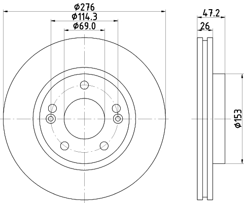 DON Bremseskive pcd14412 276mm 26mm for HYUNDAI
