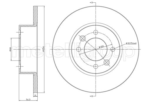 METELLI Bremseskive 230218 fuld 254mm 12mm for RENAULT