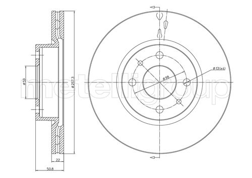 METELLI Bremseskive 230240 ventileret 257mm 22mm for LANCIA ALFA ROMEO