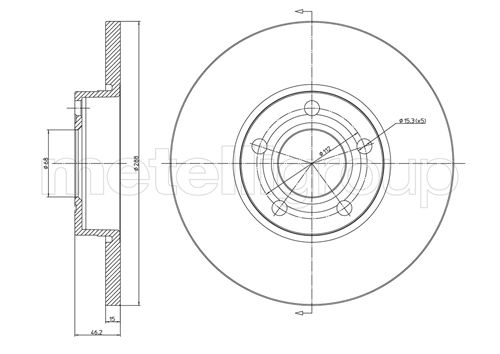 METELLI Bremseskive 230263 fuld 288mm 15mm for AUDI