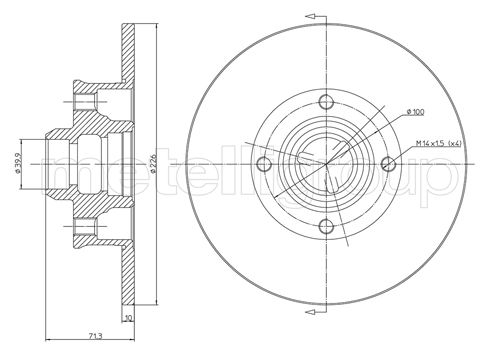 METELLI Bremseskive 230312 fuld 226mm 10mm for SEAT