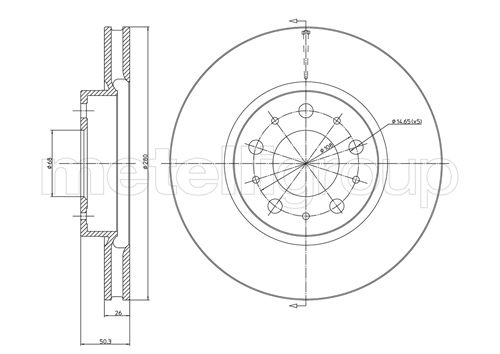 METELLI Bremseskive 230375c ventileret 280mm 26mm for VOLVO