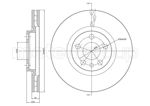METELLI Bremseskive 230338 ventileret 281mm 26mm for LANCIA CITROËN PEUGEOT