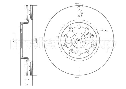 METELLI Bremseskive 230409c ventileret 281mm 26mm for LANCIA