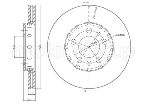 METELLI Bremseskive 230390c ventileret 256mm 22mm for VW AUDI
