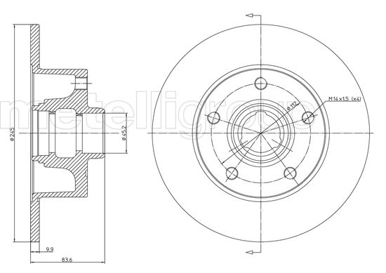METELLI Bremseskive 230394 fuld 245mm 10mm for AUDI