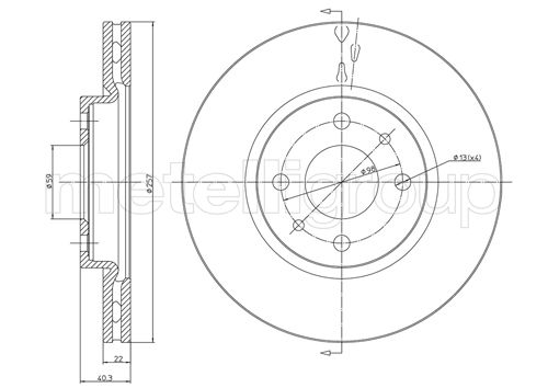 METELLI Bremseskive 230407c ventileret 258mm 22mm for PEUGEOT LANCIA FIAT