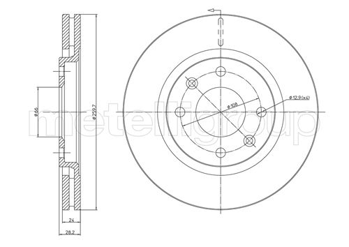 METELLI Bremseskive 230455 ventileret 260mm 24mm for PEUGEOT