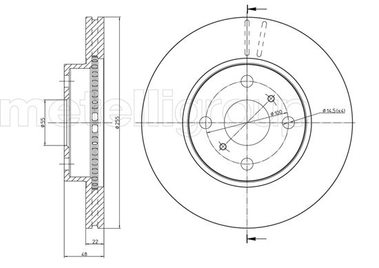 METELLI Bremseskive 230439 ventileret 255mm 22mm for CHEVROLET TOYOTA