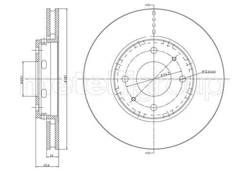 METELLI Bremseskive 230467c ventileret 281mm 24mm for VOLVO MITSUBISHI