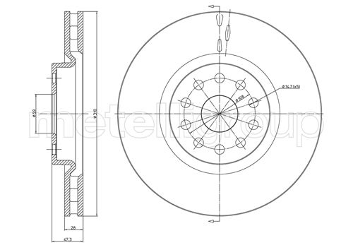 METELLI Bremseskive 230506c ventileret 310mm 28mm for LANCIA
