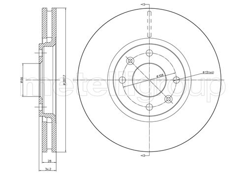 METELLI Bremseskive 230557c ventileret 288mm 28mm for PEUGEOT CITROËN