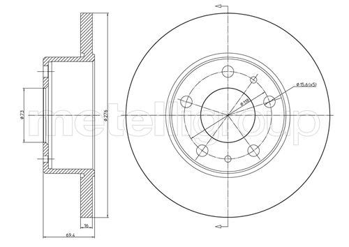 METELLI Bremseskive 230572 fuld 276mm 16mm for IVECO