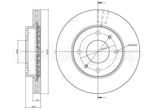 METELLI Bremseskive 230591 ventileret 258mm 24mm for HYUNDAI