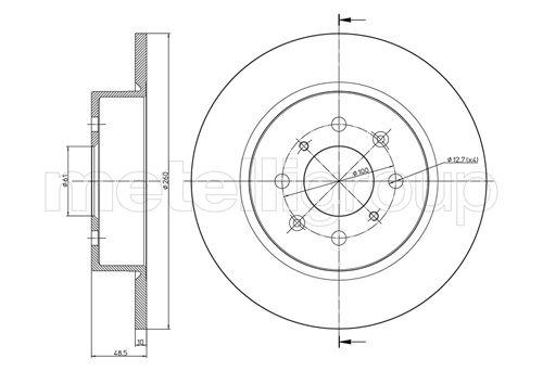 METELLI Bremseskive 230612c fuld 260mm 10mm for ROVER
