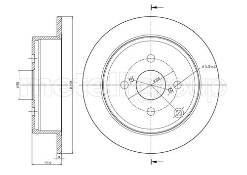 METELLI Bremseskive 230634c fuld 258mm 9mm for TOYOTA