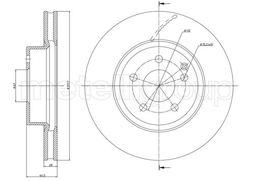 METELLI Bremseskive 230602c ventileret 312mm 28mm for MERCEDES-BENZ