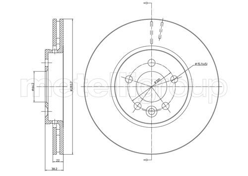 METELLI Bremseskive 230643 ventileret 284mm 22mm for ROVER