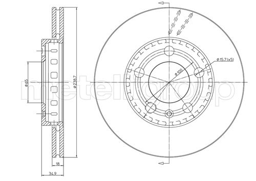 METELLI Bremseskive 230614c ventileret 239mm 18mm for VW