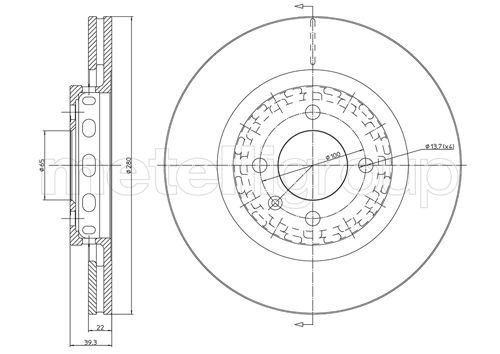 METELLI Bremseskive 230656c ventileret 280mm 22mm for VW