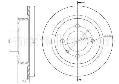 METELLI Bremseskive 230661 fuld 234mm 7mm for NISSAN
