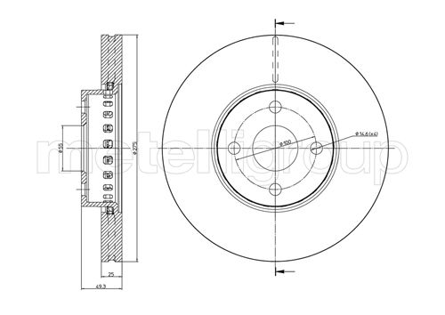METELLI Bremseskive 230639c ventileret 275mm 25mm for TOYOTA